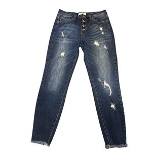 KanCan Blakey Mid Rise Ankle Length Skinny Jeans Distressed Frayed Hem 11/29 EUC